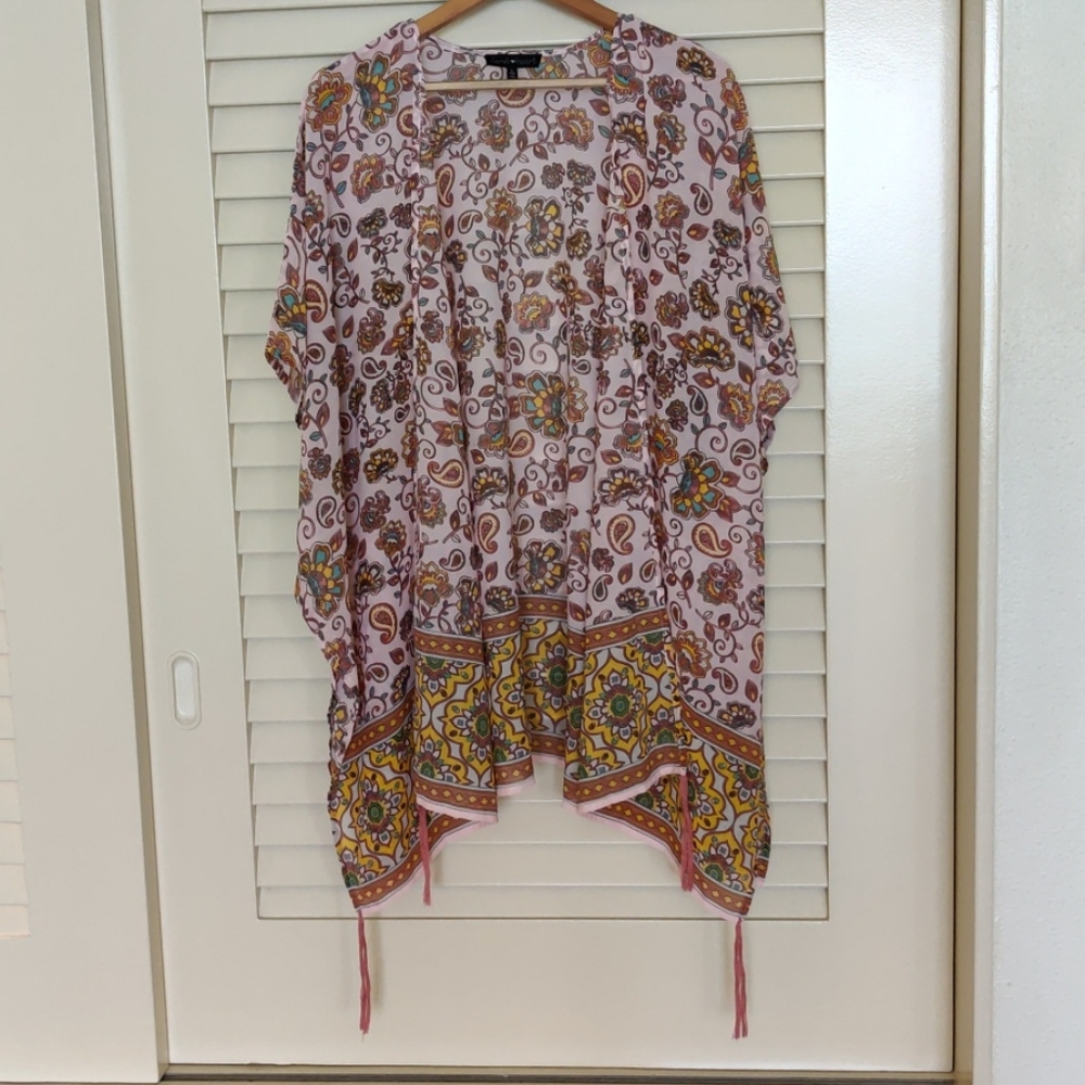 Derek Heart Kimono Wrap Beach Swimsuit Cover Up Paisley Floral Pink
